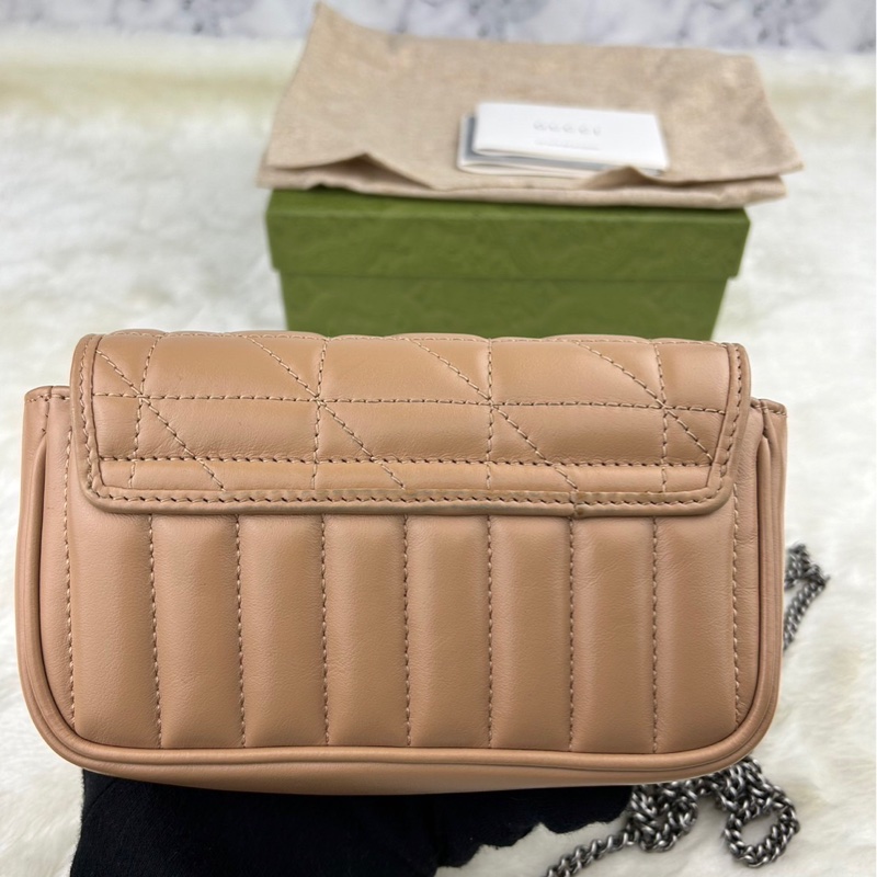 GUCCI 古馳  476433  💖新款GG Marmont絎縫系列銀釦MINI款手拿/腰包/肩背/斜背包(玫瑰米色）-6