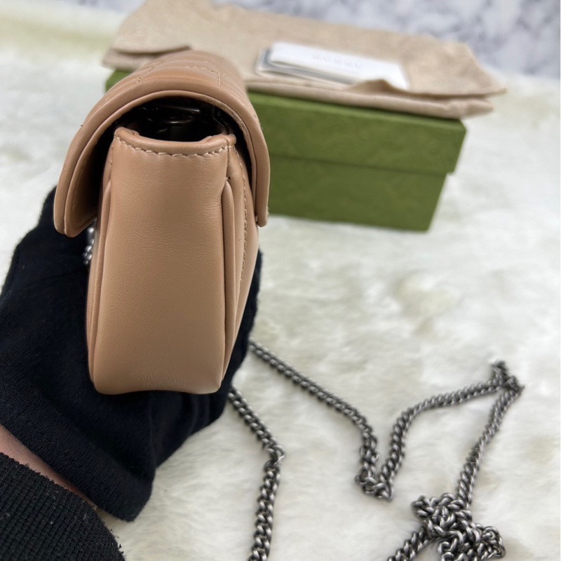 GUCCI 古馳  476433  💖新款GG Marmont絎縫系列銀釦MINI款手拿/腰包/肩背/斜背包(玫瑰米色）-7