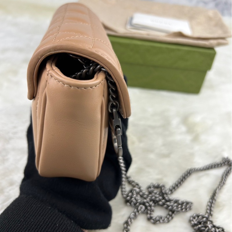 GUCCI 古馳  476433  💖新款GG Marmont絎縫系列銀釦MINI款手拿/腰包/肩背/斜背包(玫瑰米色）-8