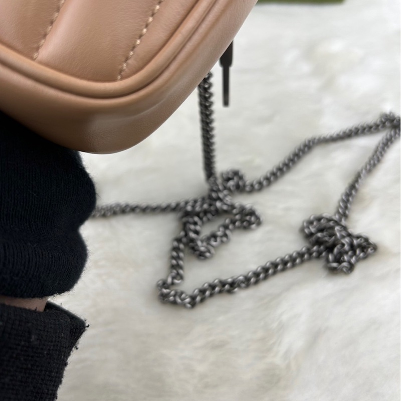 GUCCI 古馳  476433  💖新款GG Marmont絎縫系列銀釦MINI款手拿/腰包/肩背/斜背包(玫瑰米色）-9