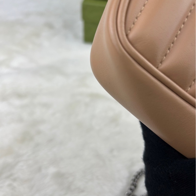 GUCCI 古馳  476433  💖新款GG Marmont絎縫系列銀釦MINI款手拿/腰包/肩背/斜背包(玫瑰米色）-10