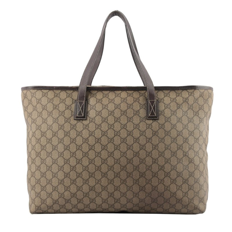 GUCCI GG Plus 塗層帆布拉鍊大款購物包(咖啡色)-2