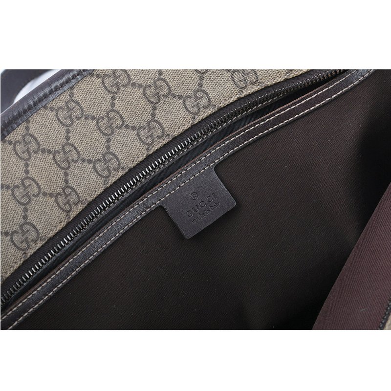 GUCCI GG Plus 塗層帆布拉鍊大款購物包(咖啡色)-5