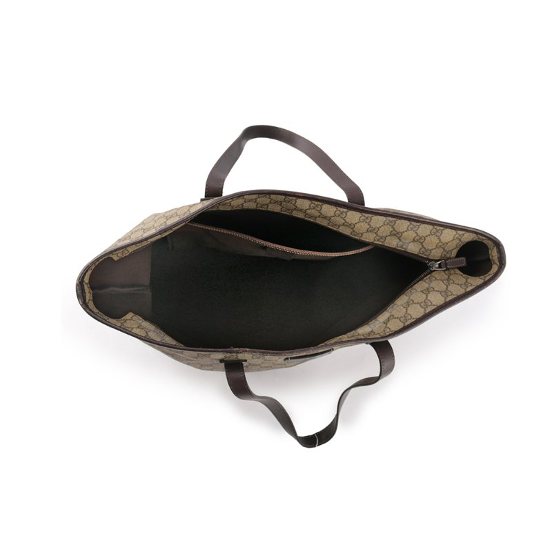 GUCCI GG Plus 塗層帆布拉鍊大款購物包(咖啡色)-6