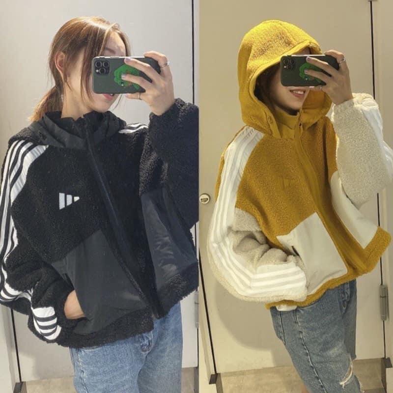 愛迪達Adidas 毛毛大口袋拉鍊連帽外套-2