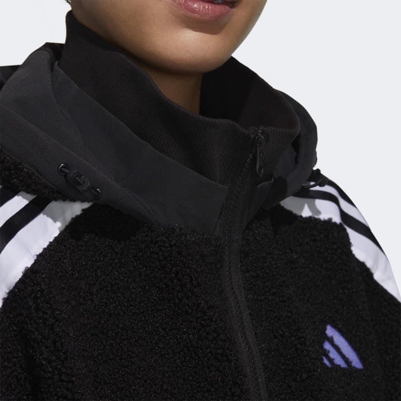 愛迪達Adidas 毛毛大口袋拉鍊連帽外套-5