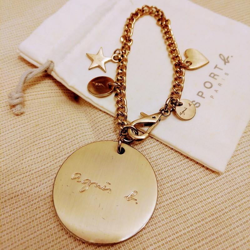 agnes b. 經典logo黑色帆布托特包+金色logo吊飾-9