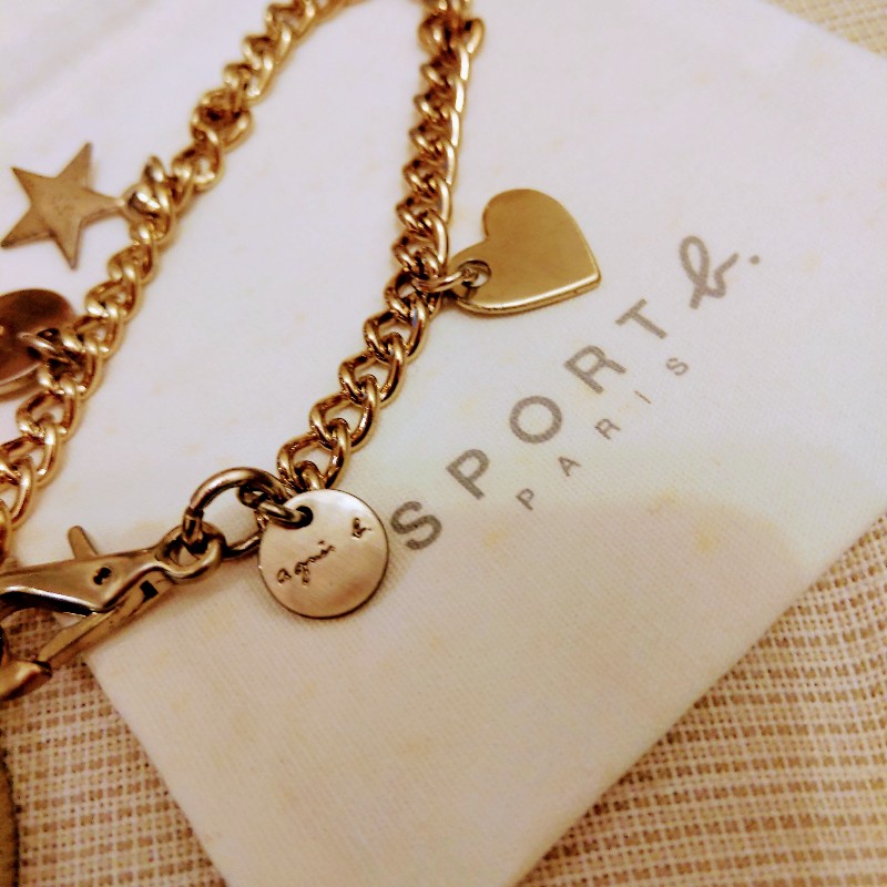 agnes b. 經典logo黑色帆布托特包+金色logo吊飾-10