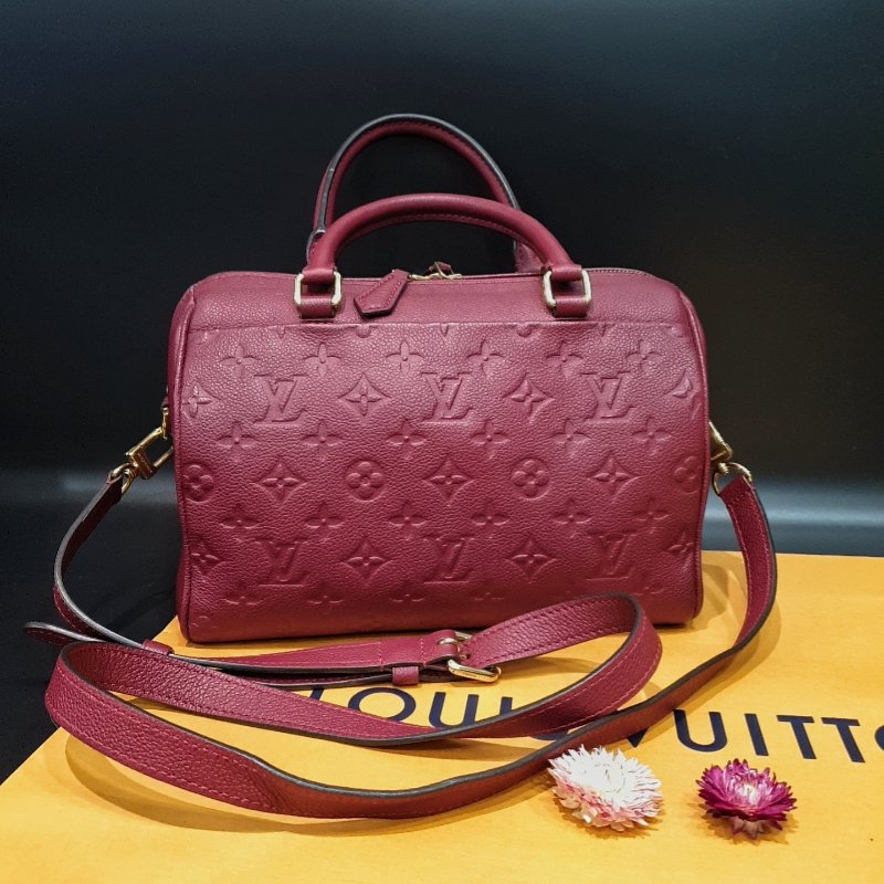 Louis Vuitton LV 紫紅色 全皮壓紋 SPEEDY25波士頓包/斜背包/手提包/二用包-1