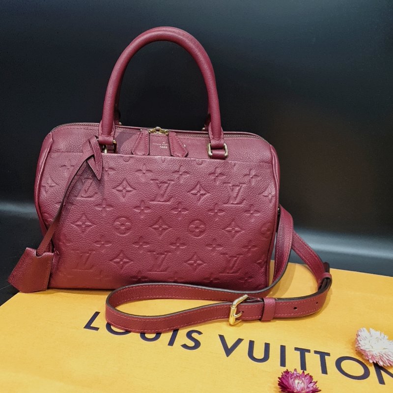 Louis Vuitton LV 紫紅色 全皮壓紋 SPEEDY25波士頓包/斜背包/手提包/二用包-0