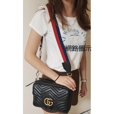 Gucci #馬夢 金色 LOGO牛皮暗釦 #手提 / #斜背