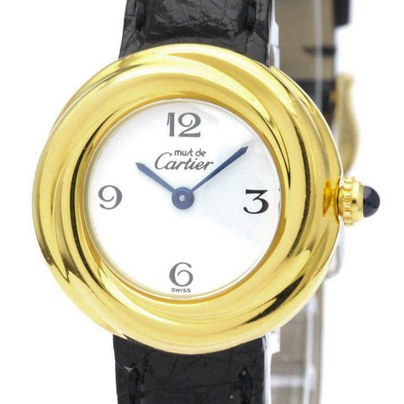 【日本直送】卡地亞 Must Trinity Quartz Gold Plated Leather Quartz Ladies Ｗ1010844 BF559646-0