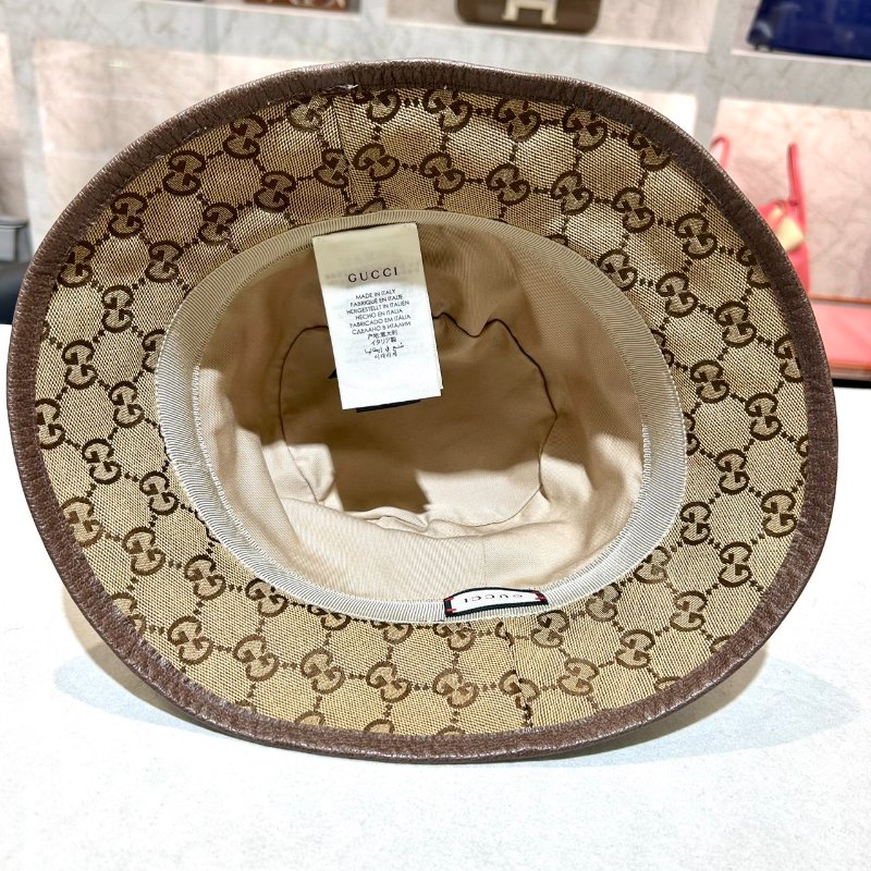 GUCCI 經典雙G LOGO老花百搭漁夫帽/咖-2