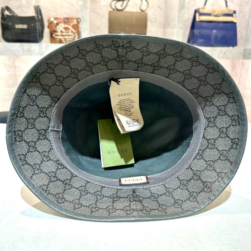 GUCCI 側邊銀雙G LOGO老花漁夫帽/灰-2