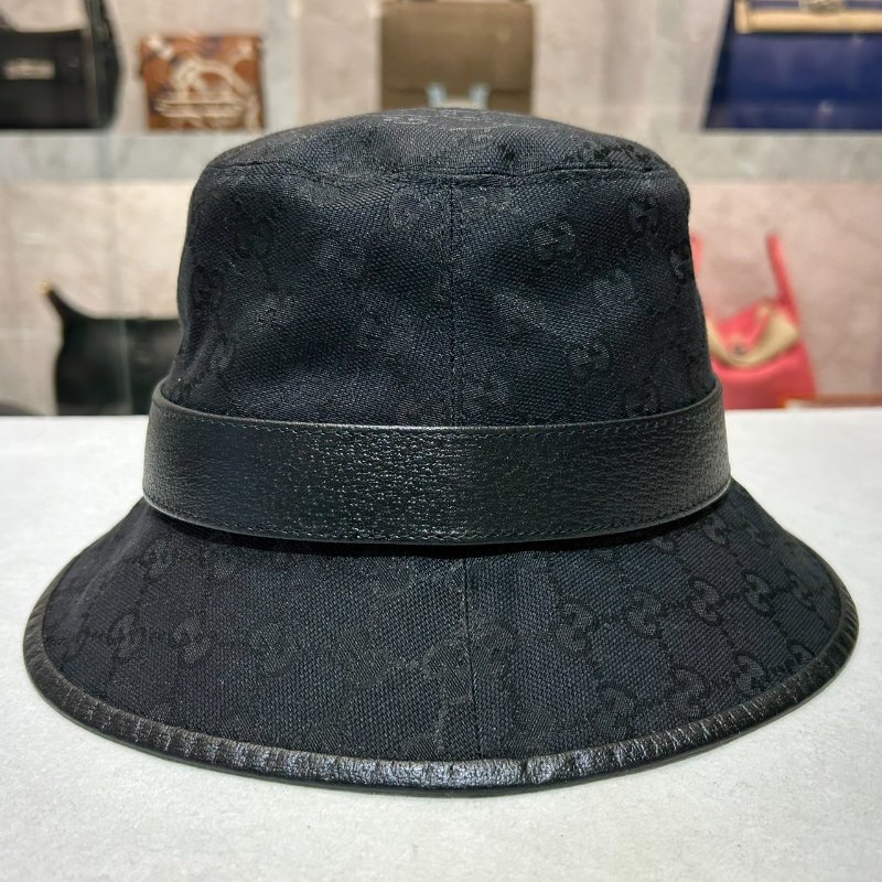 GUCCI 經典雙G LOGO老花百搭漁夫帽/黑-1