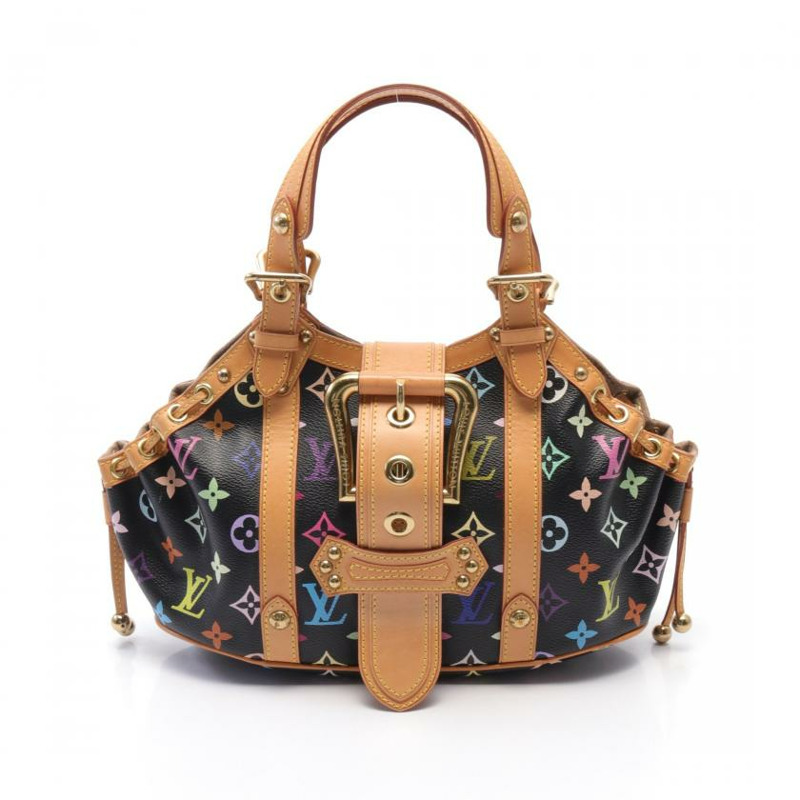 ★限時激安價SALE!!★ 【日本直送】 中古LOUIS VUITTON[B]Theda GM  老花多彩色 黑色 手提包 PVC 真皮 黑色 多彩色-0