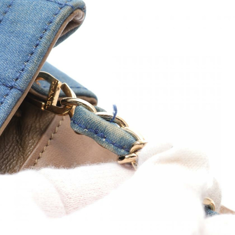 【日本直送】 中古CHANEL[B]Chocolate Bar 鏈條肩包 丹寧布 藍色 金色五金-9