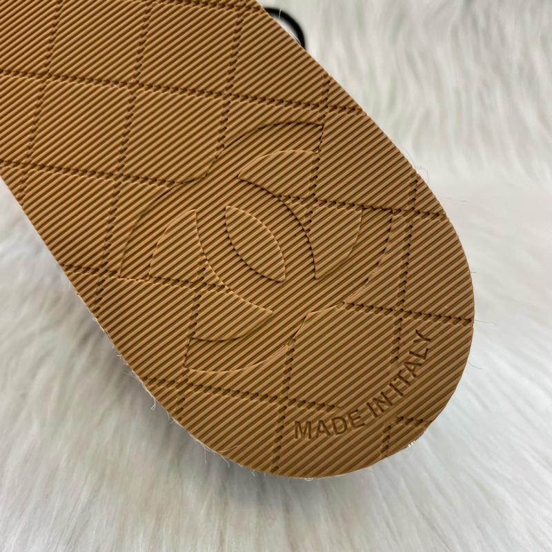 Chanel G36140 黑銀菱格毛呢皮穿鏈飾邊草編鞋 36號-14