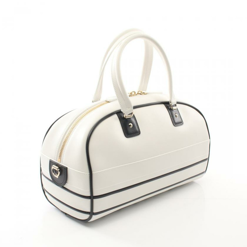 【日本直送】 中古Christian Dior[A]DIOR VIBE Medium Bowling Bag 手包 皮革 白色 黑色 兩用款-1