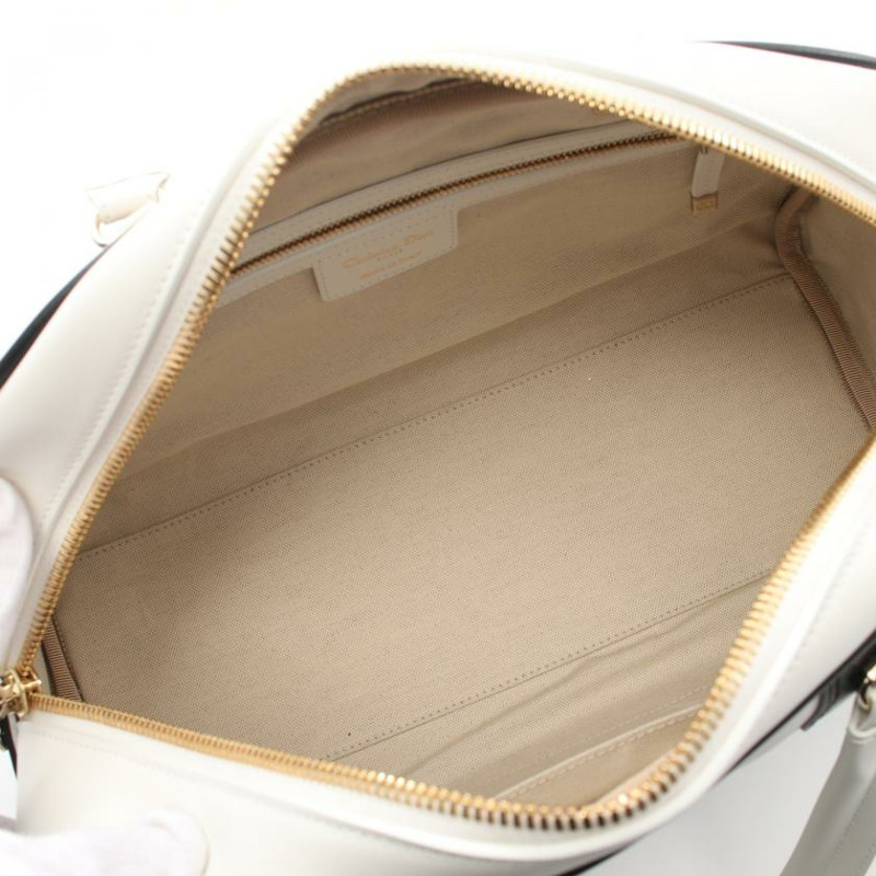 【日本直送】 中古Christian Dior[A]DIOR VIBE Medium Bowling Bag 手包 皮革 白色 黑色 兩用款-2