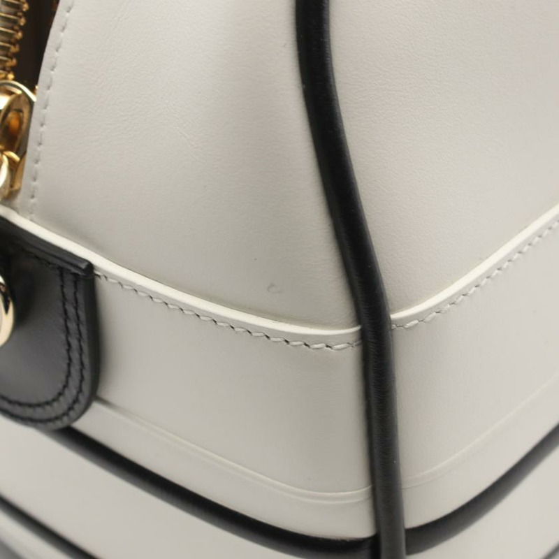 【日本直送】 中古Christian Dior[A]DIOR VIBE Medium Bowling Bag 手包 皮革 白色 黑色 兩用款-5