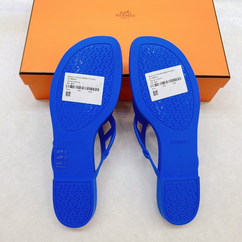 HERMES Egerie豬鼻子涼鞋/寶藍-3