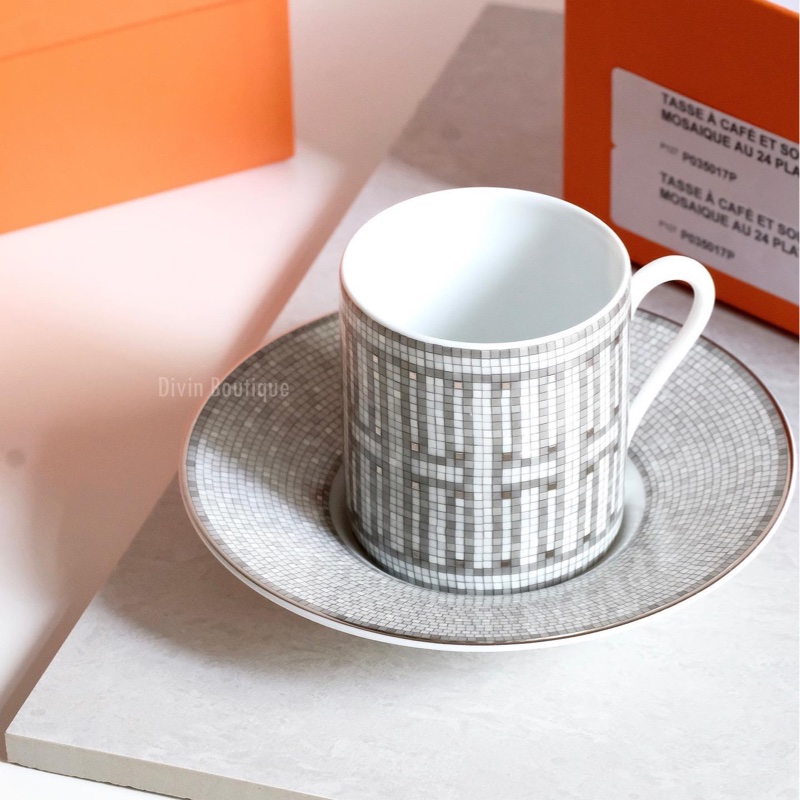 Hermès 24 platinum coffee cup and saucer愛馬仕咖啡杯組 瓷器-1