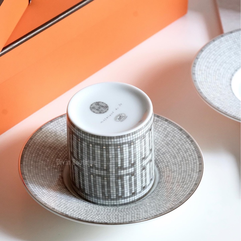 Hermès 24 platinum coffee cup and saucer愛馬仕咖啡杯組 瓷器-2
