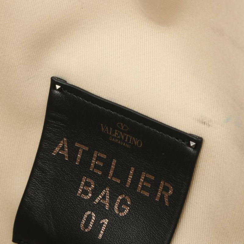 【日本直送】 中古VALENTINO GARAVANI[B]ATELIER 01 帆布手提包托特包 真皮 米白色 黑色 兩用款-3