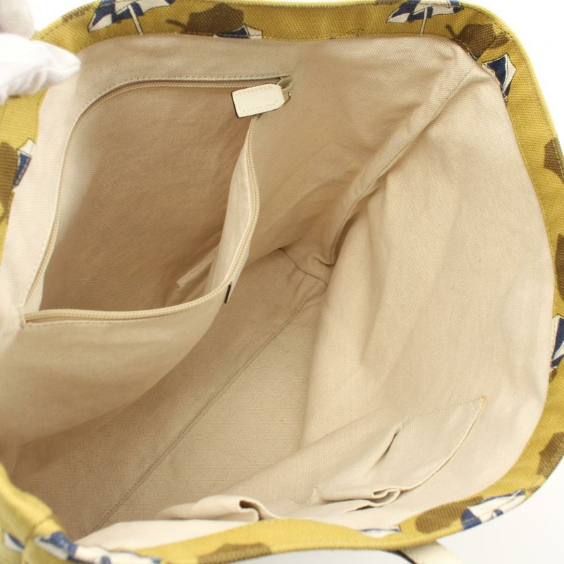 【日本直送】 中古GUCCI[B]手提包 托特包 遮陽傘圖案 帆布 真皮 黃綠色 米白色 多彩色-2