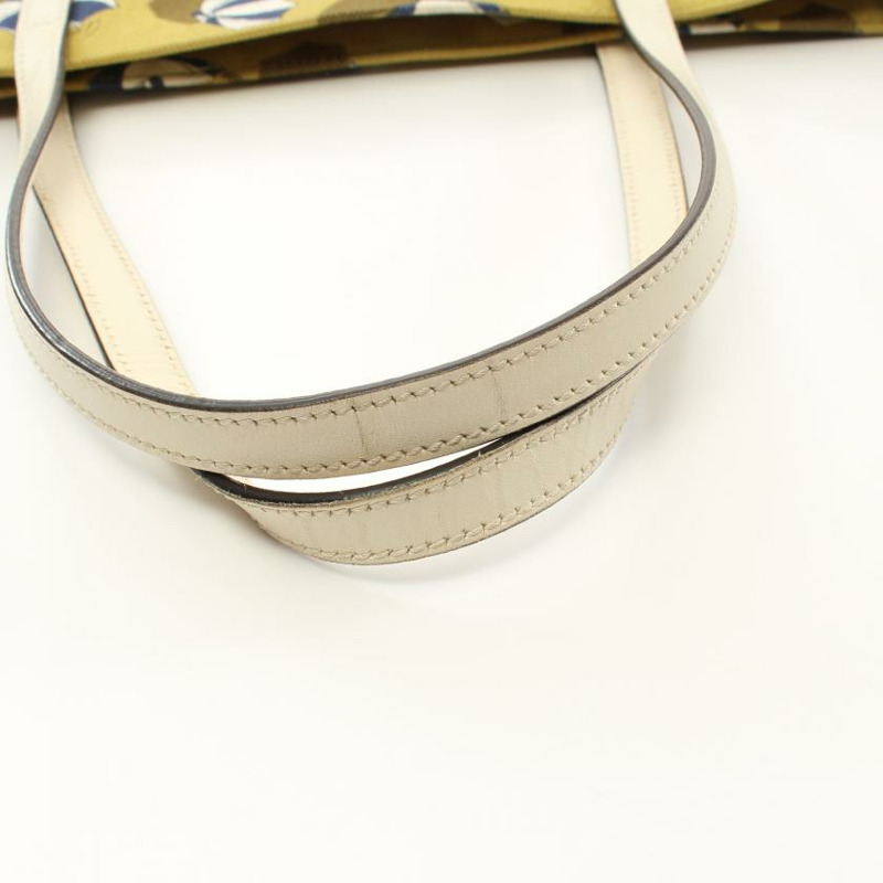 【日本直送】 中古GUCCI[B]手提包 托特包 遮陽傘圖案 帆布 真皮 黃綠色 米白色 多彩色-5
