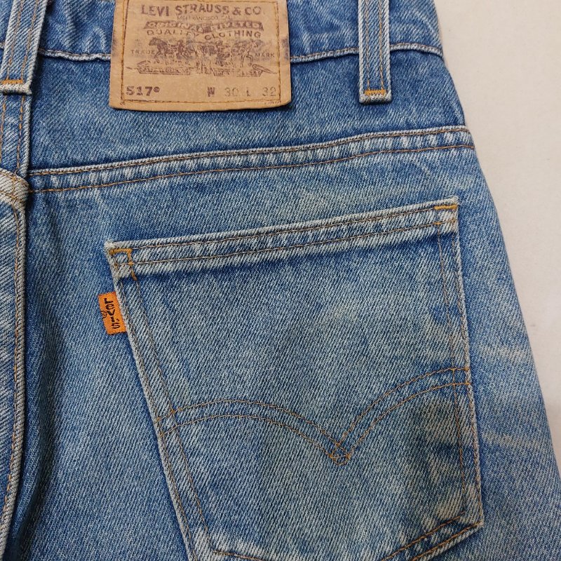 美國製 Levi's 517 橘標 養褲 色落 貓鬚 水波紋 古著 丹寧 靴型褲 牛仔褲 喇叭褲-5