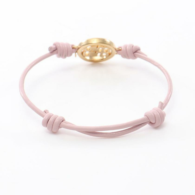 【日本直送】 中古miu miu[B]NAPPA SYMBOLS 手鍊手環 真皮 鍍金 萊茵石 粉色 金色 透明-1