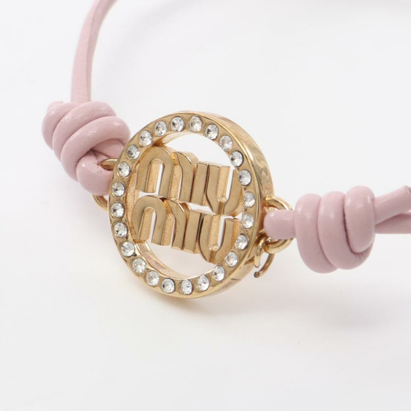 【日本直送】 中古miu miu[B]NAPPA SYMBOLS 手鍊手環 真皮 鍍金 萊茵石 粉色 金色 透明-3