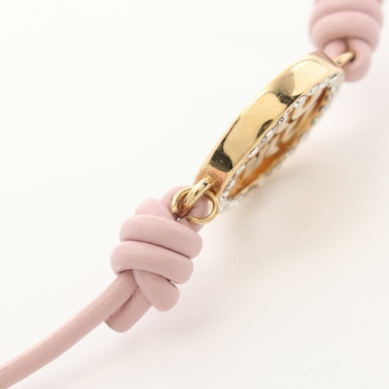 【日本直送】 中古miu miu[B]NAPPA SYMBOLS 手鍊手環 真皮 鍍金 萊茵石 粉色 金色 透明-4