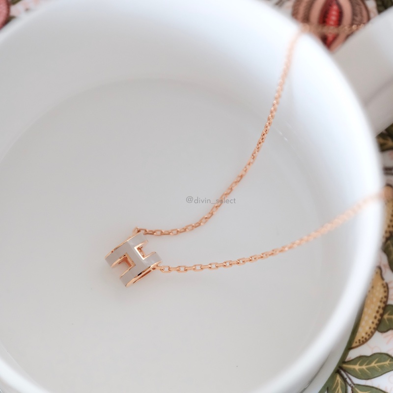 Hermès Mini pop h necklace 奶茶玫瑰金鏈-0