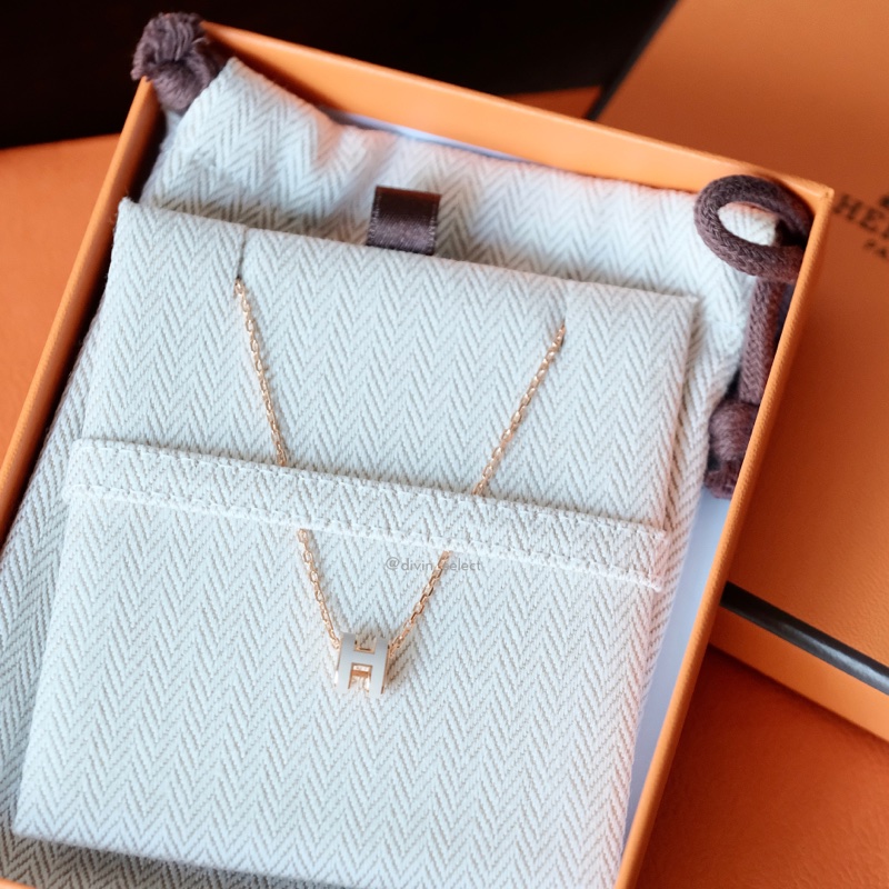 Hermès Mini pop h necklace 奶茶玫瑰金鏈-1