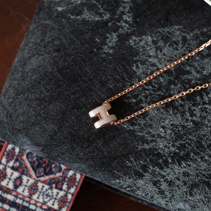 Hermès Mini pop h necklace 奶茶玫瑰金鏈-2