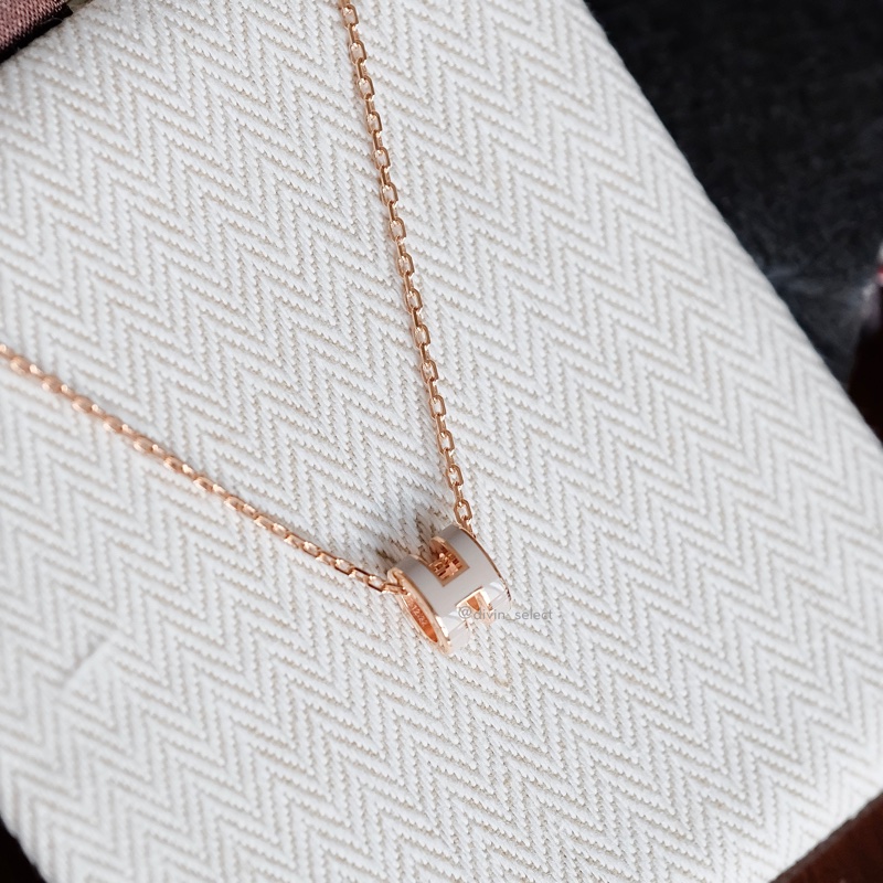 Hermès Mini pop h necklace 奶茶玫瑰金鏈-6