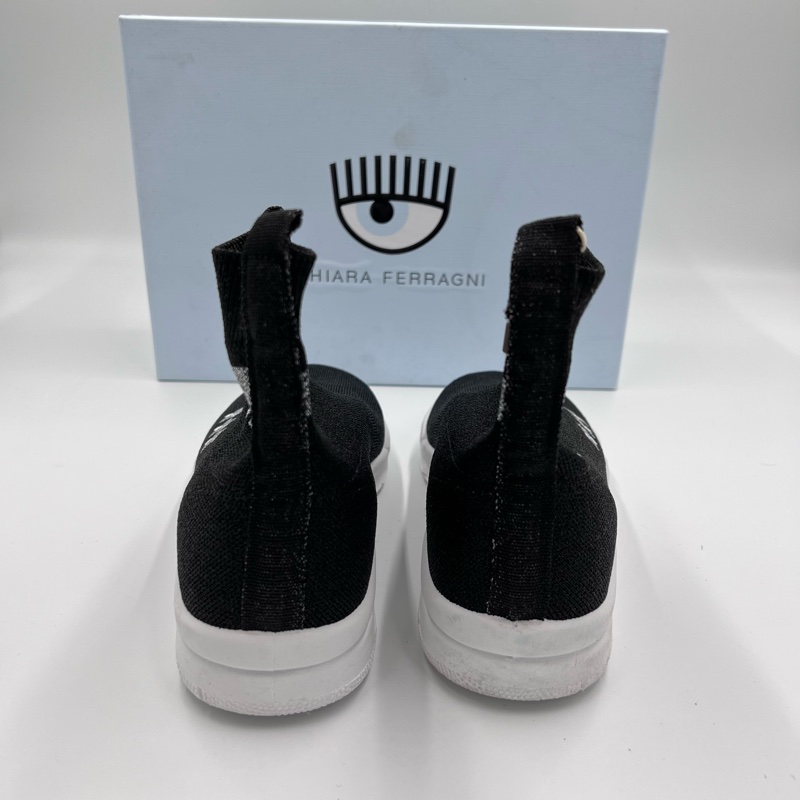 CHIARA FERRAGNI經典黑色字母銀色金蔥刺繡星星休閒帆布鞋/運動襪靴 海外限定款-2