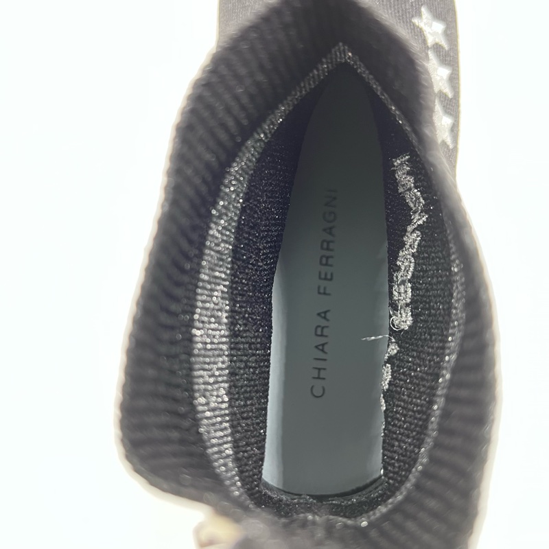 CHIARA FERRAGNI經典黑色字母銀色金蔥刺繡星星休閒帆布鞋/運動襪靴 海外限定款-5