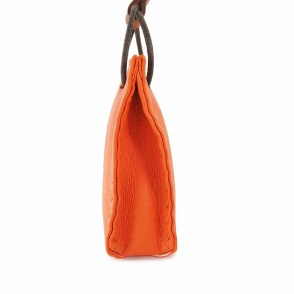 愛馬仕Hermes 超可愛橘色紙袋手提袋造形皮革吊飾-2