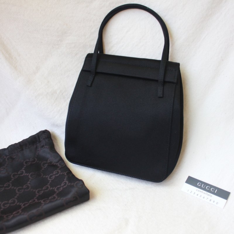 /庫存新品/ Gucci vintage黑色緞面古董晚宴包-0