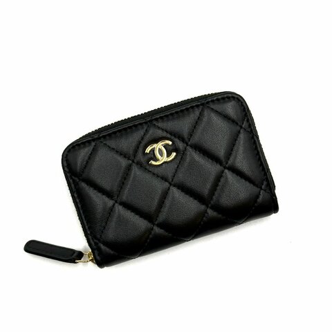 CHANEL 經典羊皮拉鍊零錢包 - 黑金