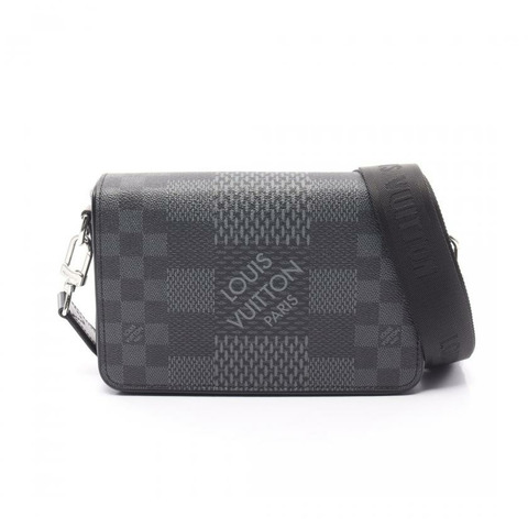 【日本直送】 中古LOUIS VUITTON[A]Studio Messenger 墨黑色棋盤格3D 肩包 PVC 真皮 黑色