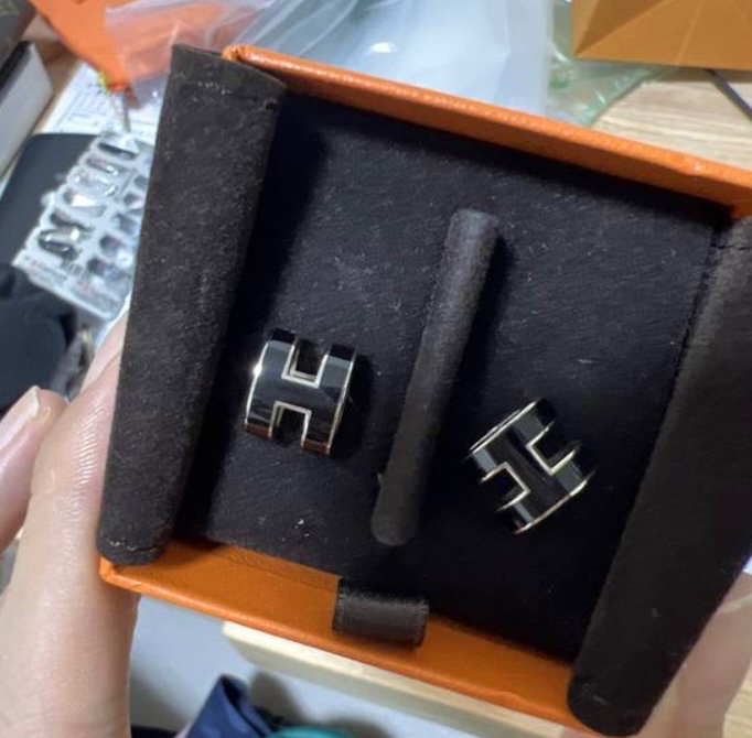 hermès 愛馬仕 pop h耳環黑銀-0