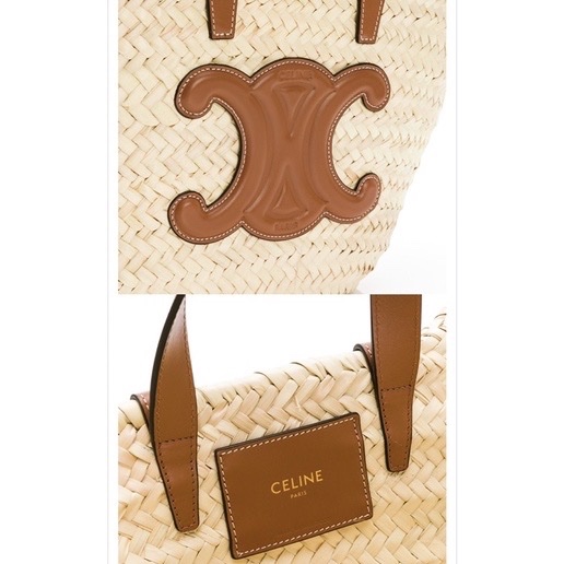 正品現貨在台棕櫚葉及層壓小牛皮TEEN TRIOMPHE CELINE CLASSIC PANIER手袋草編包編織包草包-5