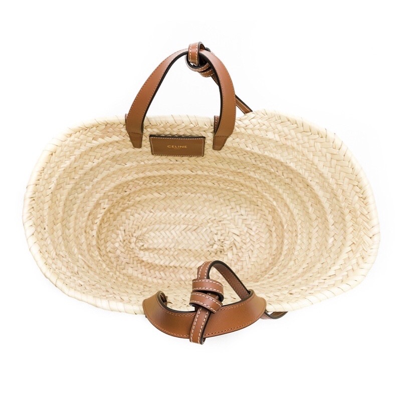 正品現貨在台棕櫚葉及層壓小牛皮TEEN TRIOMPHE CELINE CLASSIC PANIER手袋草編包編織包草包-6