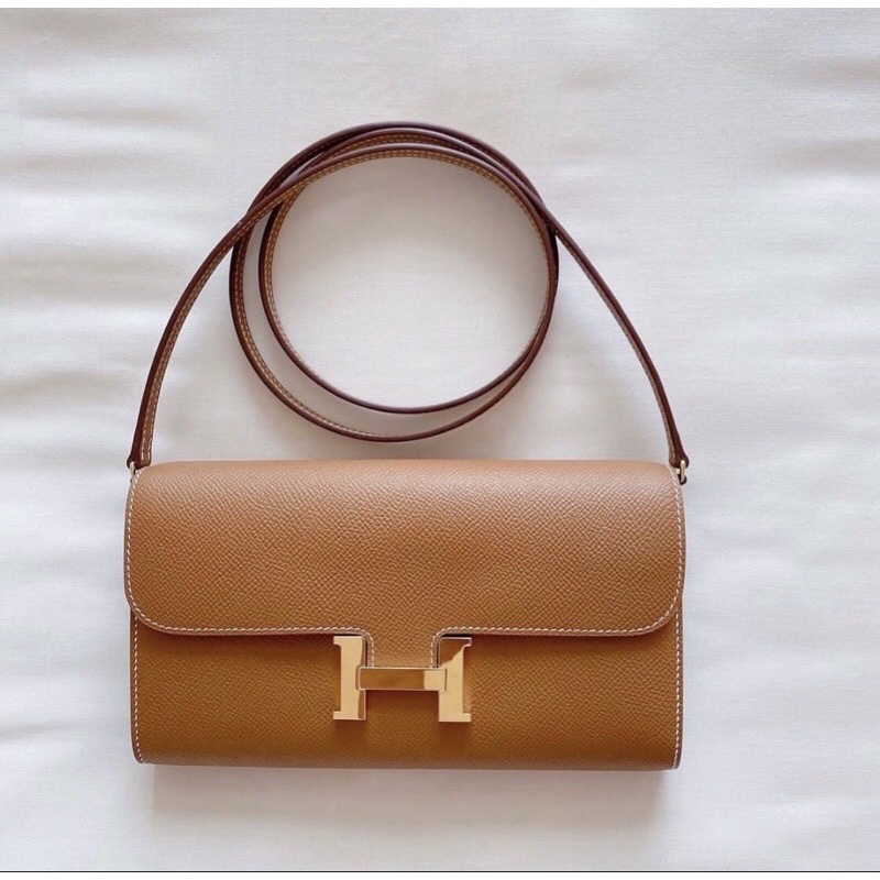 附購證正本Y刻愛馬仕Hermes Constance to go 康康WOC金金棕焦糖金釦-1