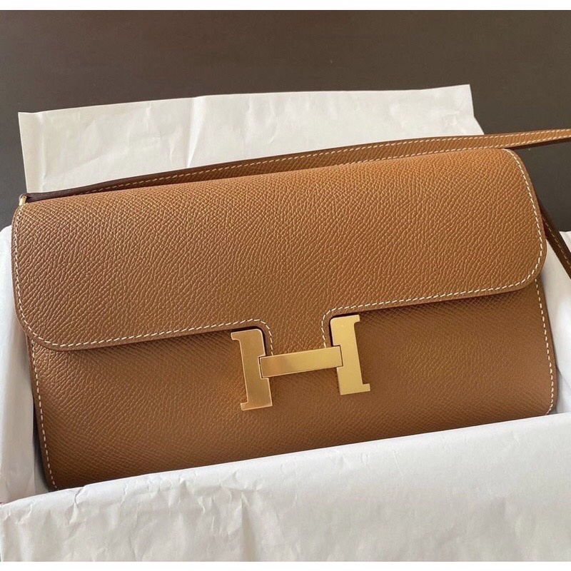 附購證正本Y刻愛馬仕Hermes Constance to go 康康WOC金金棕焦糖金釦-2